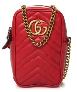 GUCCI Matelasse Mini GG Marmont Hibiscus Red Bag