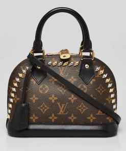 LOUIS VUITTON Studded Alma BB Monogram Macassar Canvas Brown Bag