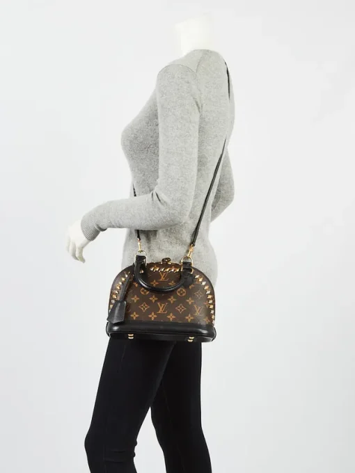 LOUIS VUITTON Studded Alma BB Monogram Macassar Canvas Brown Bag - Image 3