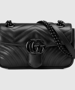 GG MARMONT SMALL BLACK MATELASSE TOP HANDLE BAG