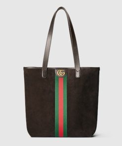 GUCCI Ophidia Medium Tote Dark Brown Suede Bag