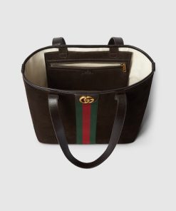 Alternative view of GUCCI Ophidia Medium Tote Dark Brown Suede Bag