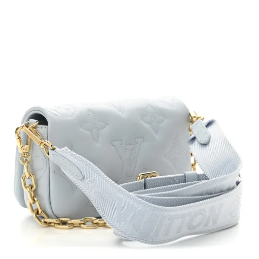 LOUIS VUITTON Calfskin Bubblegram Wallet On Strap Ice Blue - Image 2