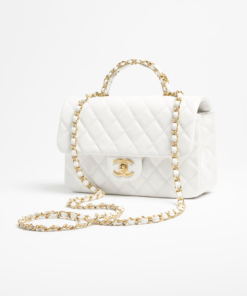 Alternative view of MINI FLAP BAG Grained Shiny Calfskin & Gold-Tone Metal White