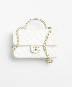 MINI FLAP BAG Grained Shiny Calfskin & Gold-Tone Metal White