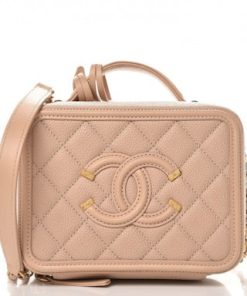 Chanel Filigree Vanity Case Gold-tone Small Beige