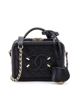 Chanel Filigree Vanity Case Gold-tone Small Black