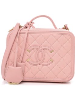 Chanel Filigree Vanity Case Gold-tone Small Pink