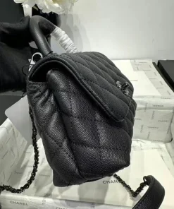 Alternative view of CHANEL Coco Mini Top Lizard Handle Caviar Leather Bag