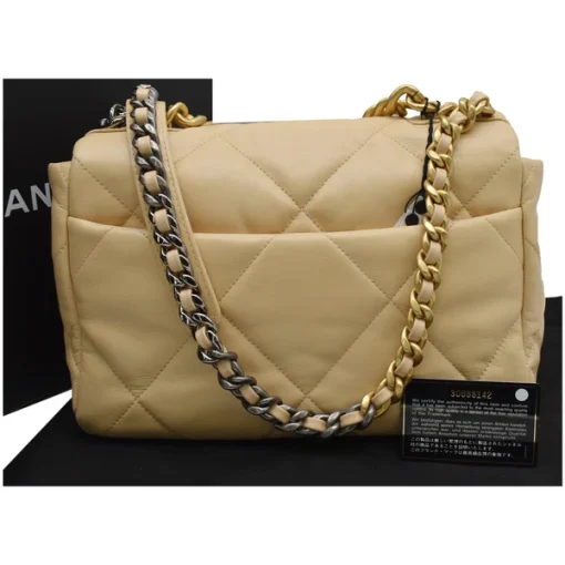 CHANEL 19 Large Lambskin Leather Nude Bag - Image 3