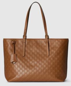 GUCCI GG Emblem Large Tote Brown Bag