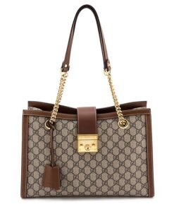 Gucci GG Supreme Padlock Shoulder Bag Brown