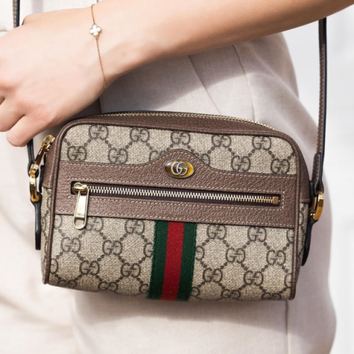 Gucci GG Supreme Web Mini Ophidia Shoulder Brown Bag - Image 3