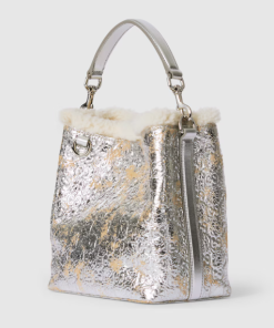 Alternative view of Gucci GG Emblem small bucket silver textured leather bag