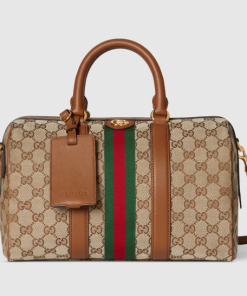 Gucci Ophidia medium boston beige and brown GG canvas bag