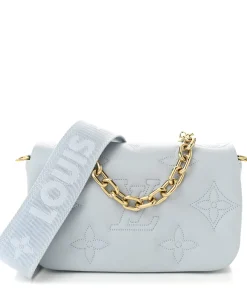 LOUIS VUITTON Calfskin Bubblegram Wallet On Strap Ice Blue