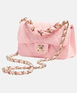 MINI FLAP BAG Shiny Lambskin & Gold-Tone Metal Pink