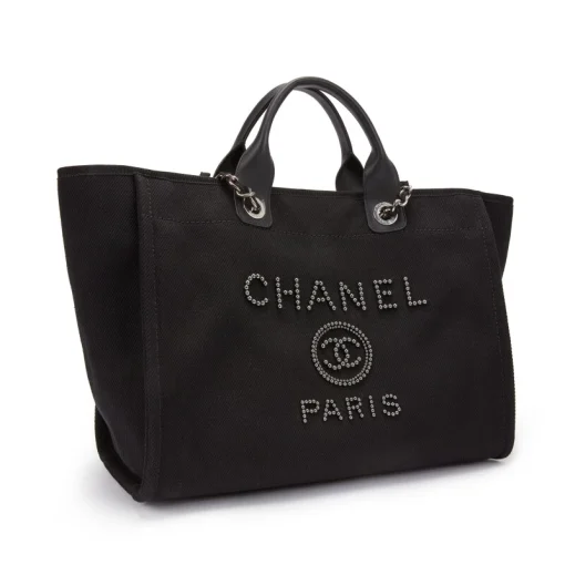 Chanel Large Deauville Black Canvas Imitation Pearl - Image 2
