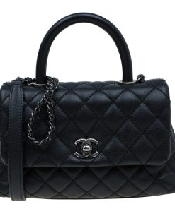 CHANEL Coco Mini Top Lizard Handle Caviar Leather Bag
