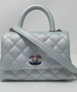 CHANEL Coco Extra Mini Top Handle Iridescent Leather Light Blue Bag