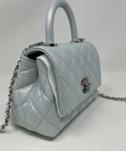 Alternative view of CHANEL Coco Extra Mini Top Handle Iridescent Leather Light Blue Bag