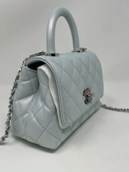 CHANEL Coco Extra Mini Top Handle Iridescent Leather Light Blue Bag - Image 2