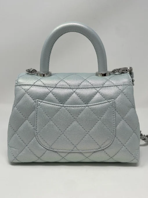 CHANEL Coco Extra Mini Top Handle Iridescent Leather Light Blue Bag - Image 4