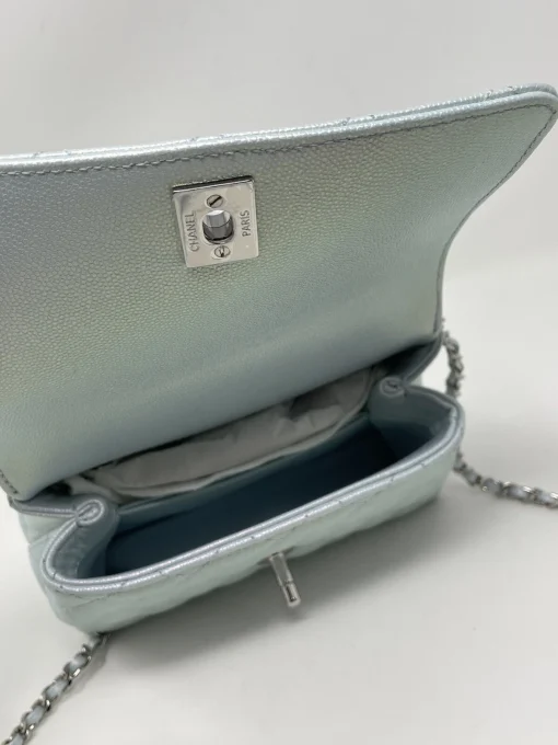 CHANEL Coco Extra Mini Top Handle Iridescent Leather Light Blue Bag - Image 3