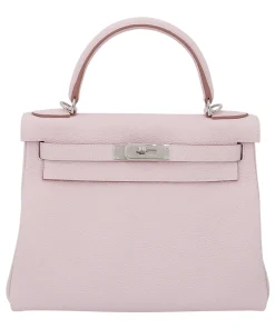 Hermes Kelly 20cm Bag In Mauve Pale Clemence Leather PHW