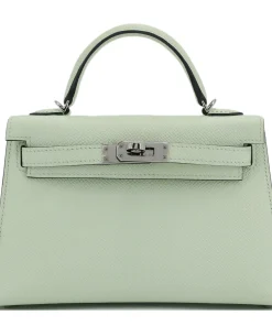 Hermes Kelly 20cm Bag In Vert Fizz Clemence Leather PHW