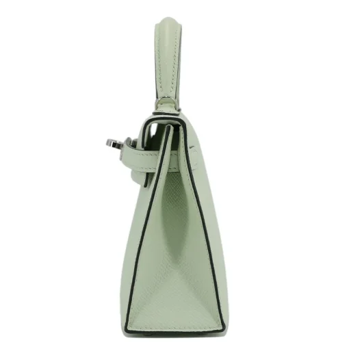 Hermes Kelly 20cm Bag In Vert Fizz Clemence Leather PHW - Image 3