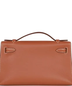 Alternative view of Hermès Kelly Pochette Gold Swift Palladium Hardware