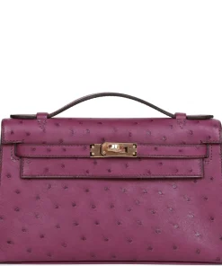 Hermès Kelly Pochette Anemone Ostrich Permabrass