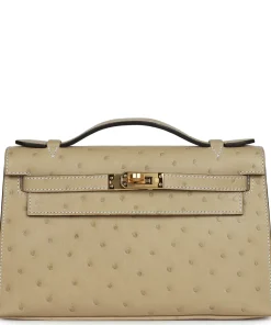 Hermès Kelly Pochette Trench Ostrich Gold Hardware