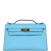 Hermès Kelly Pochette Celeste Swift Gold Hardware