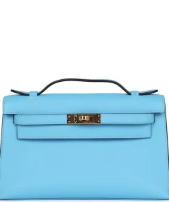 Hermès Kelly Pochette Celeste Swift Gold Hardware