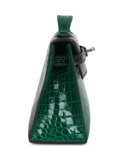 Alternative view of Hermès Kelly Pochette Emerald and Vert Rousseau Shiny Alligator Palladium