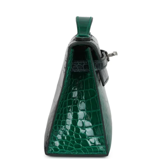 Hermès Kelly Pochette Emerald and Vert Rousseau Shiny Alligator Palladium - Image 2