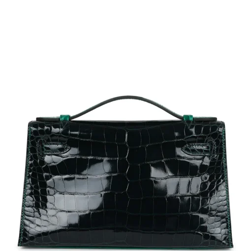 Hermès Kelly Pochette Emerald and Vert Rousseau Shiny Alligator Palladium - Image 3