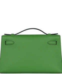 Alternative view of Hermès Kelly Pochette Vert Yucca Swift Gold Hardware