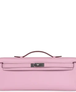 Hermès Kelly Cut Mauve Sylvestre Swift Palladium