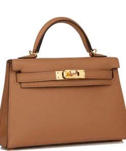 Hermes Kelly 20cm Bag In Chai Clemence Leather GHW