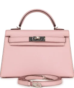 Hermes Kelly 20cm Bag In Pink Clemence Leather GHW