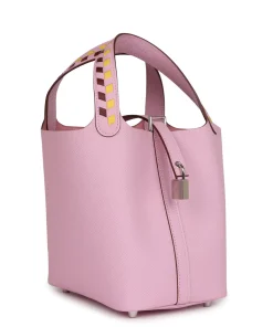 Alternative view of Hermès Picotin 18 Tressage De Cuir Mauve Sylvestre Epsom Palladium Hardware