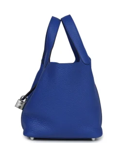 Alternative view of Hermès Picotin Lock 18 Bleu Royal Clemence Palladium Hardware