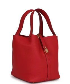 Alternative view of Hermès Picotin Lock 22 Vermillion Clemence Gold Hardware