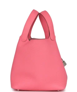 Alternative view of Hermès Picotin Lock 22 Rose Azalee Clemence Palladium Hardware