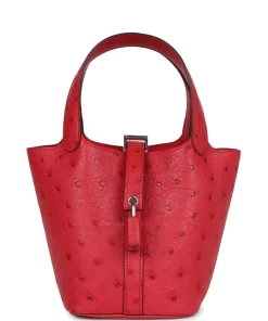 Hermès Micro Picotin Lock 14 Bougainvillea Ostrich Palladium Hardware