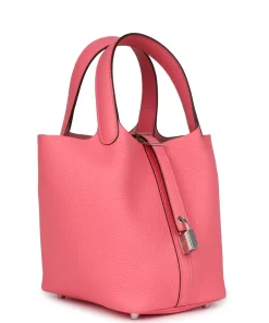 Alternative view of Hermès Picotin Lock 18 Rose Azalee Clemence Palladium Hardware