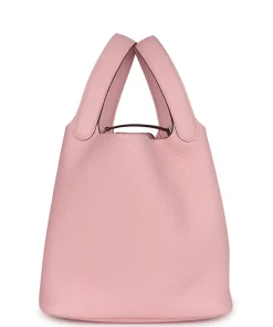 Alternative view of Hermès Picotin 22 Rose Sakura Clemence Palladium Hardware